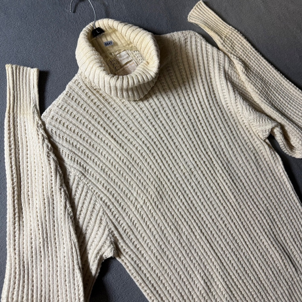 Vintage Brooks Brothers Brooksgate Men Medium Cream Ribbed Cotton Turtleneck USA